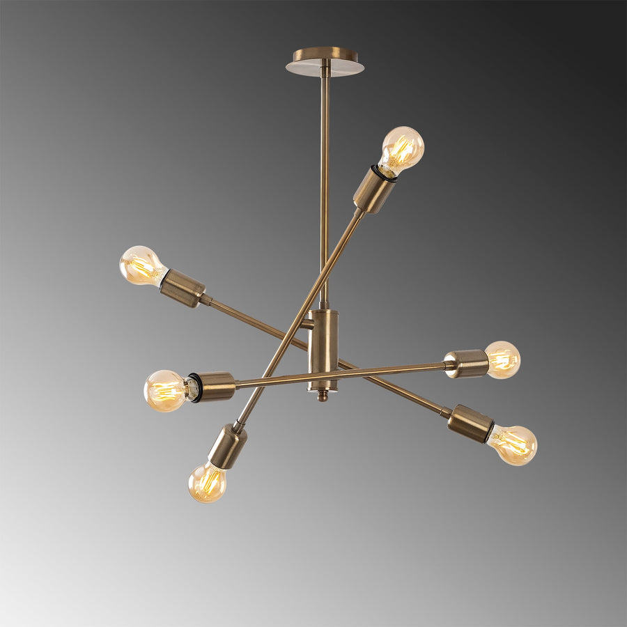 Sputnik Altılı Avize Metal Kollu - Altin