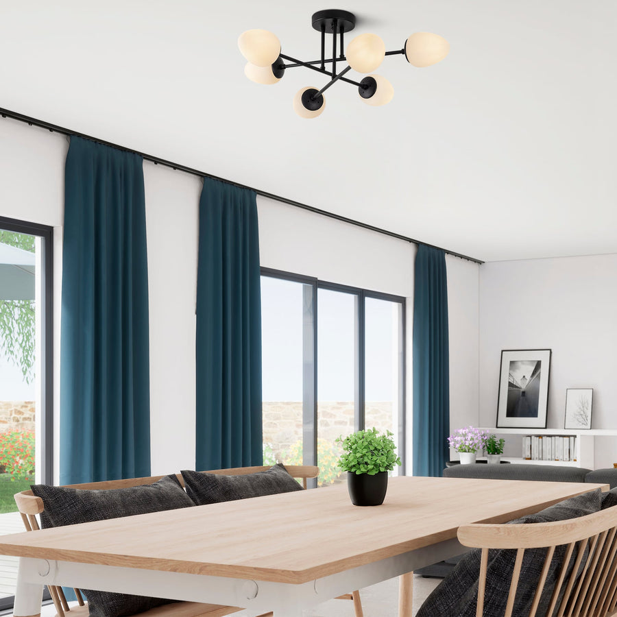 Camlı 6'lı Plafonyer Modern - Siyah