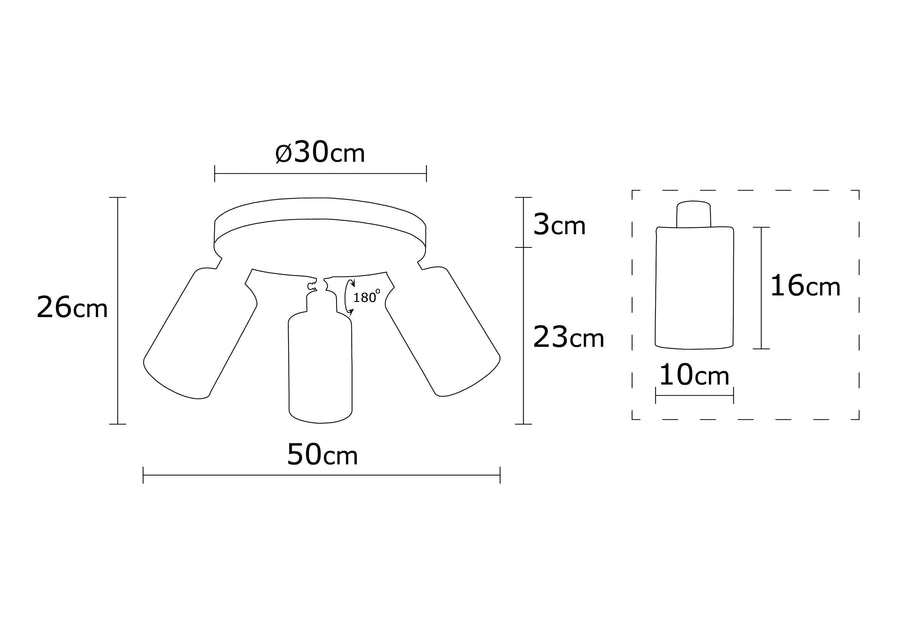 Silindir Camlı 3'lü Yuvarlak Metal Plafonyer - Gri