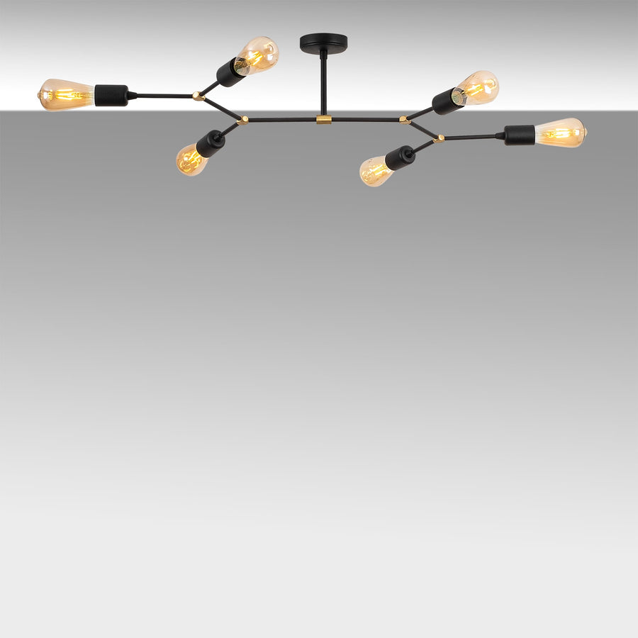 Sputnik 6'lı Metal Plafonyer - Siyah