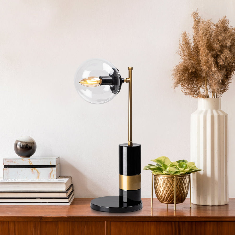 Siyah Cam Küre Yatay Kollu Masa Lambası - Siyah