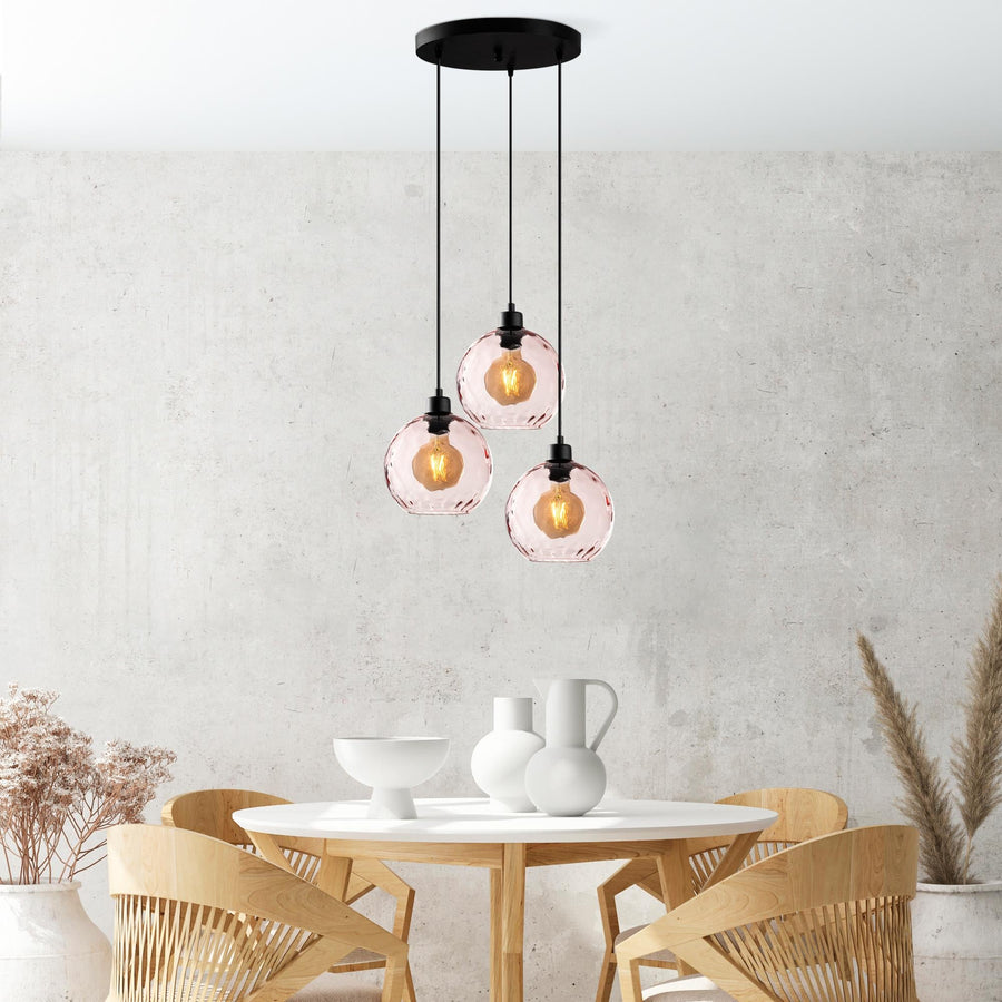 Küresel Dokulu Cam 3'lü Sarkıt - Pembe