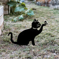 Oyun Pozu Kedi Metal Bahçe Dekoru - Siyah