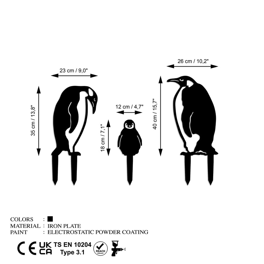 Penguen Ailesi Metal Bahçe Dekoru - Siyah