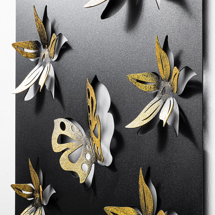 Kelebek Çiçek Metal Duvar Panosu - Siyah
