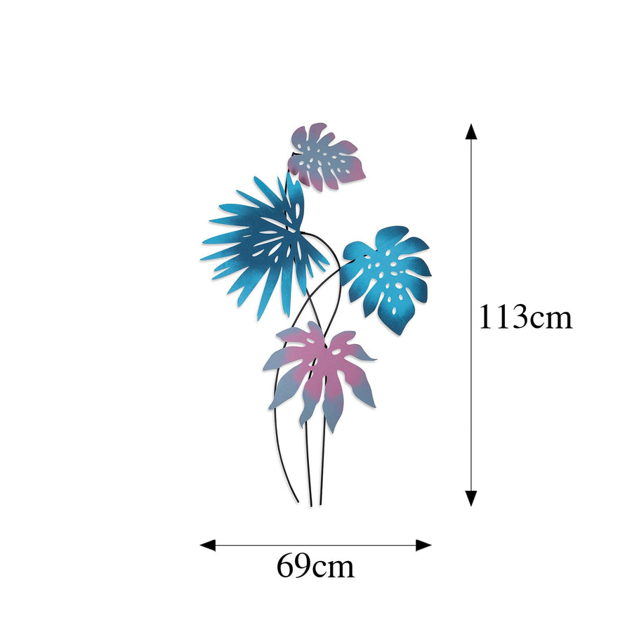 Monstera Yaprak Metal Duvar Panosu - Mavi