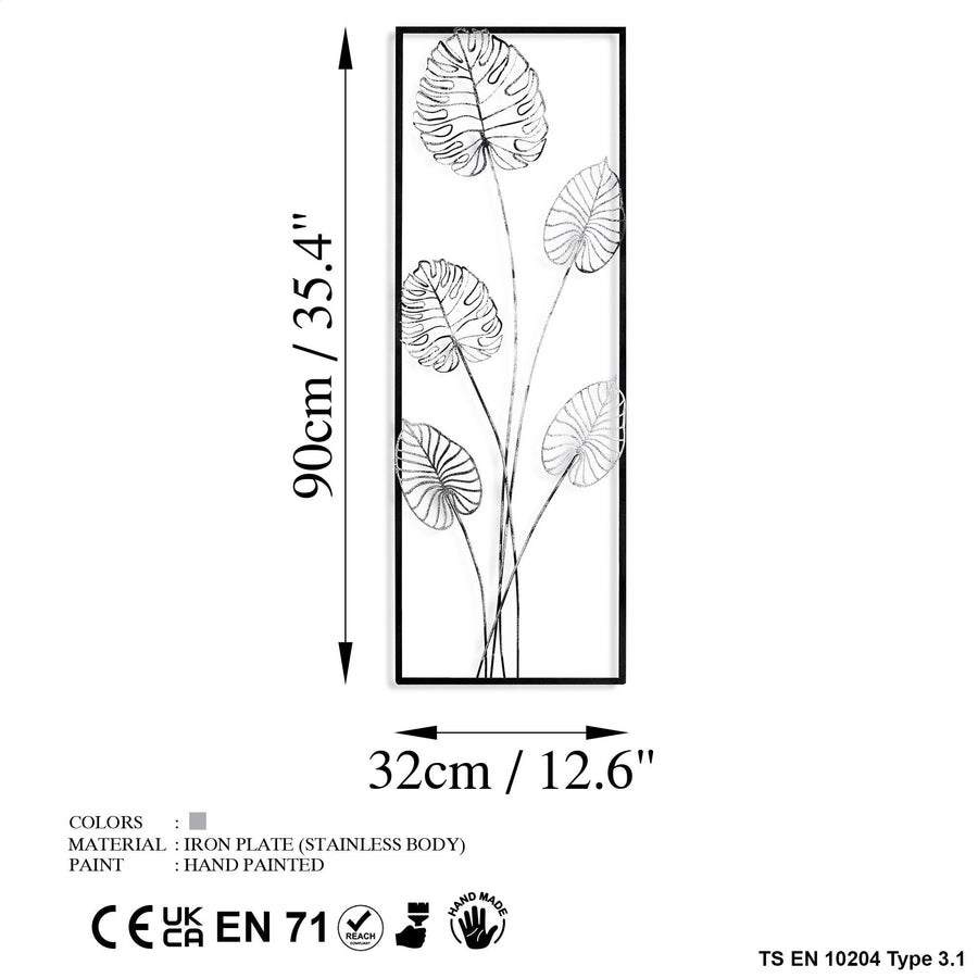 Monstera Yaprak Metal Duvar Panosu - Gumus