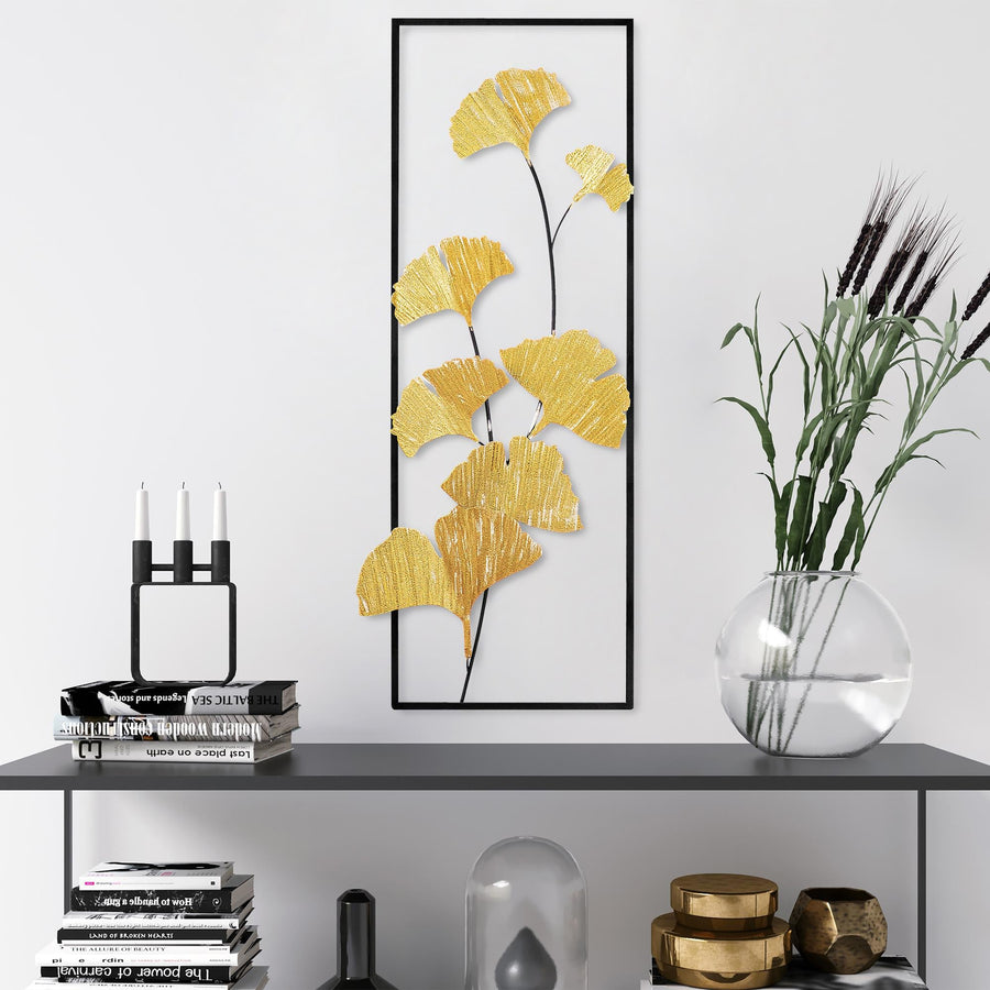Ginkgo Yaprak Metal Duvar Panosu - Altin