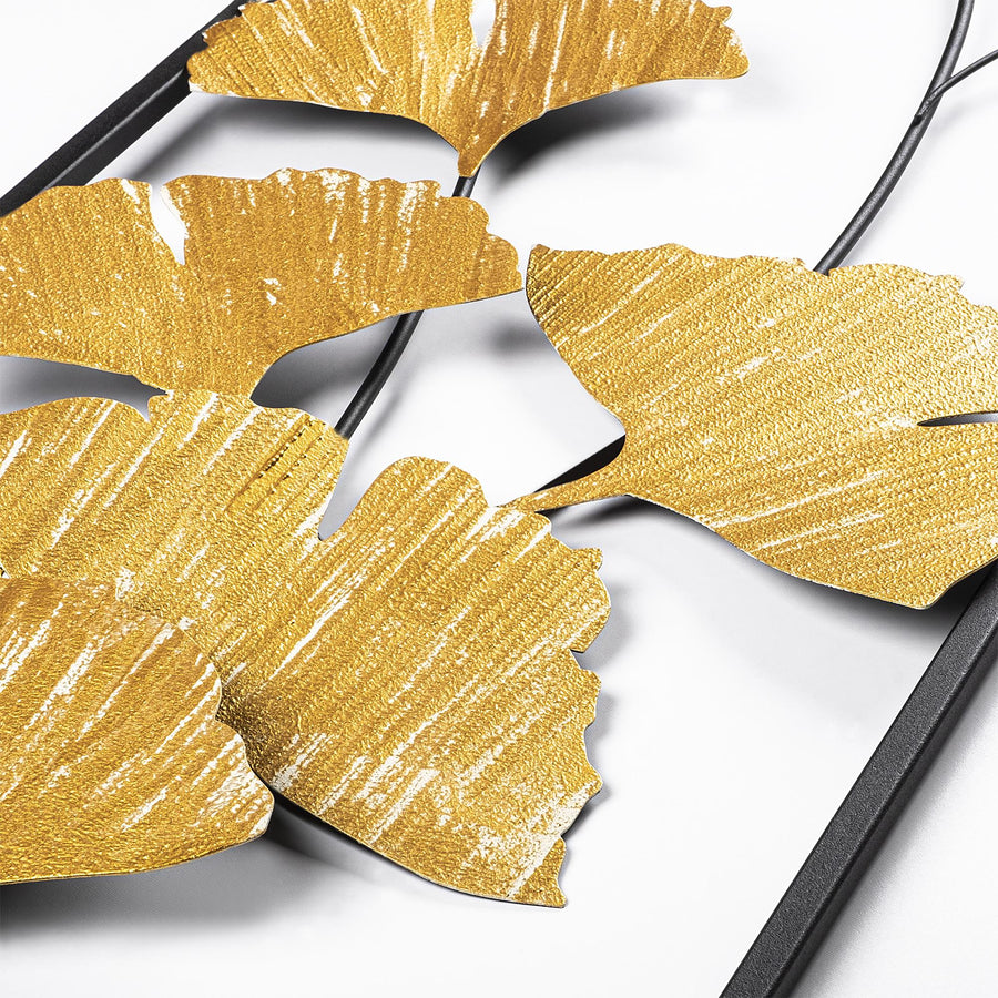 Ginkgo Yaprak Metal Duvar Panosu - Altin