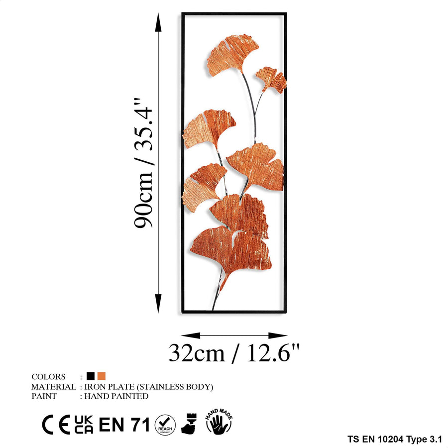 Ginkgo Yaprak Metal Duvar Panosu - Bakir