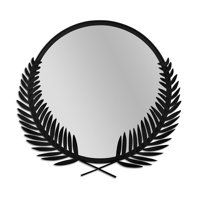 Defne Çelenk Metal Ayna - Siyah