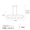 Küre Cam 5'li Oval Avize - Altin