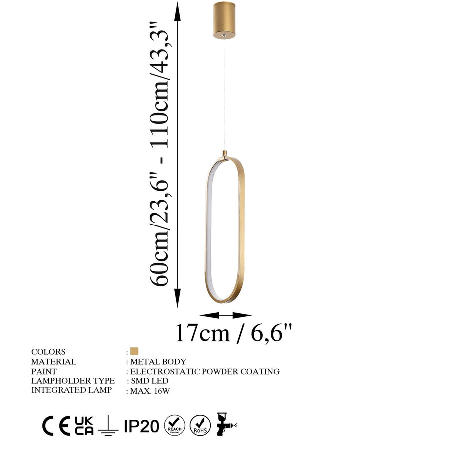 Oval LED Metal Tekli Sarkıt - Altın