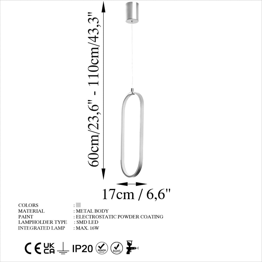 Oval LED Metal Tekli Sarkıt - Krom