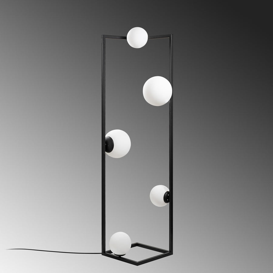 Küre Camlı 5'li Lambader Metal - Siyah