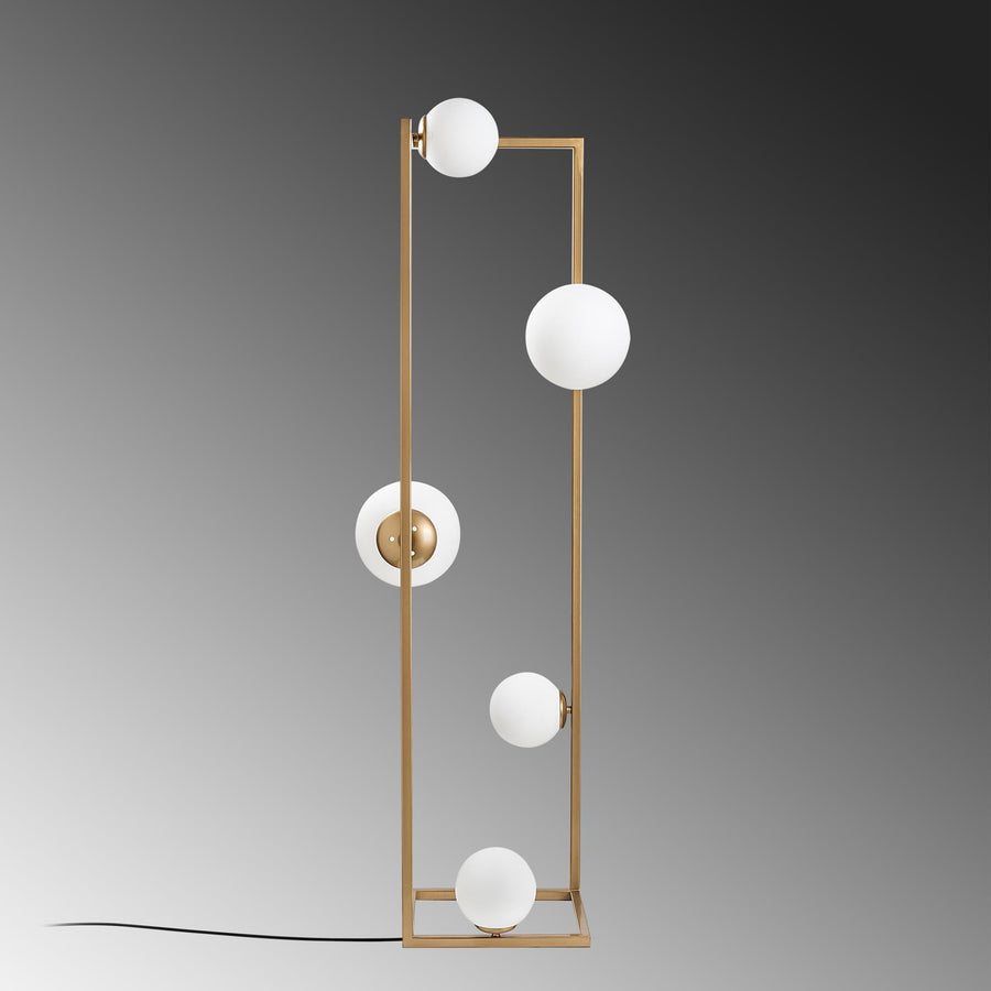 Küre Camlı 5'li Lambader Metal - Altın