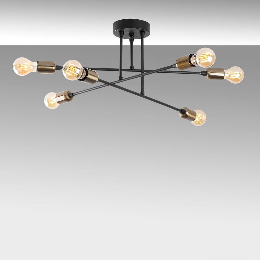 Sputnik 6'lı Metal Plafonyer - Siyah