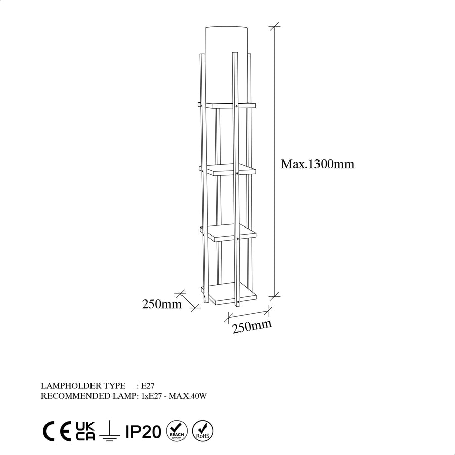 Rafli Metal Lambader Keten Abajurlu - Siyah Kirmizi