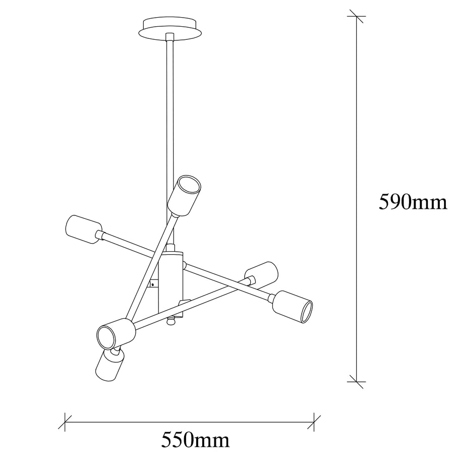 Sputnik Altılı Avize Metal Kollu - Siyah