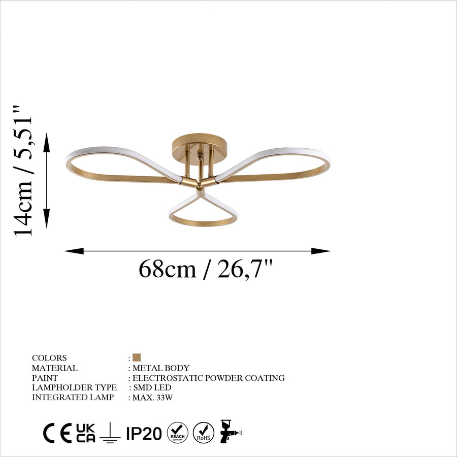 Yonca Metal LED Plafonyer - Altın