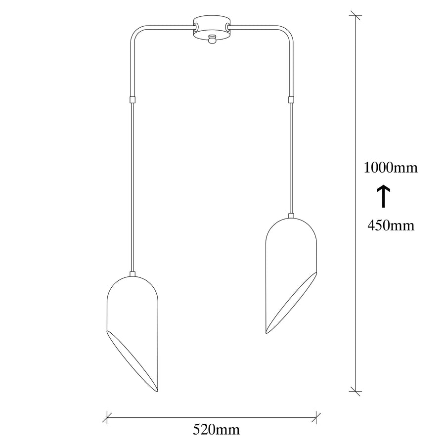 Metal 2'li Kollu Sarkıt Oval Şapka - Siyah