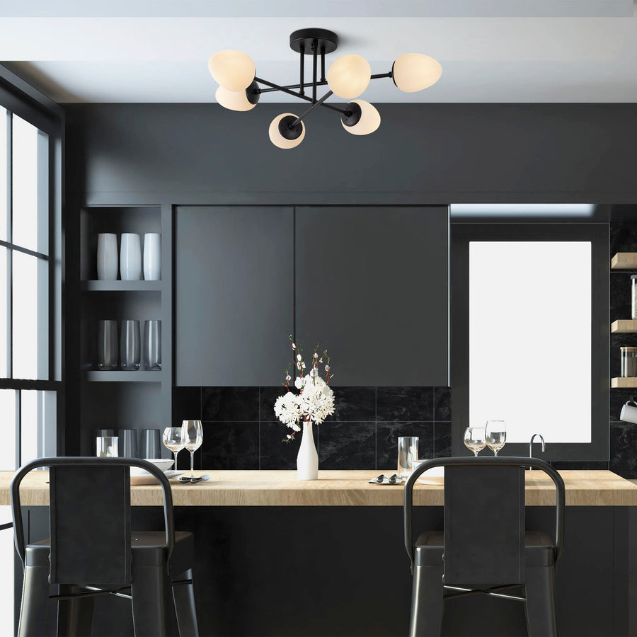 Camlı 6'lı Plafonyer Modern - Siyah