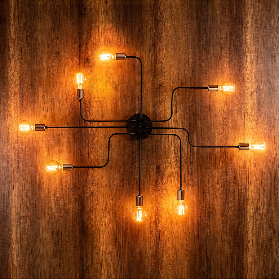 Rustik 8'li Spider Metal Plafonyer - Siyah