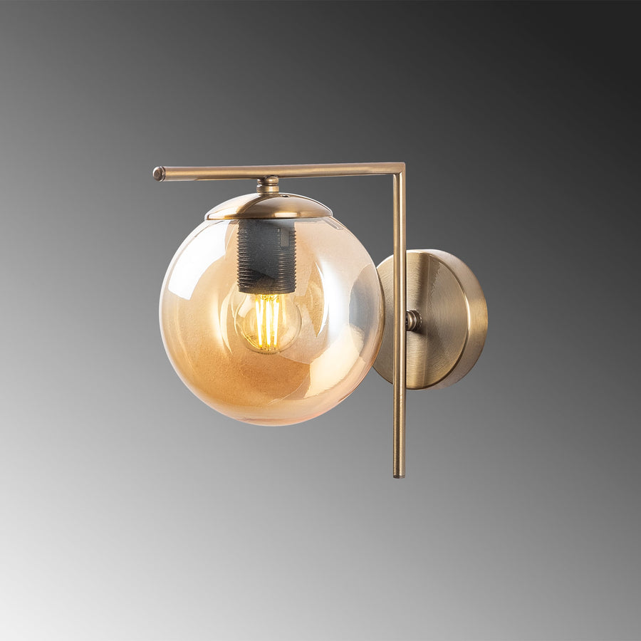 Küresel Tekli Aplik Metal Amber Camlı - Altın