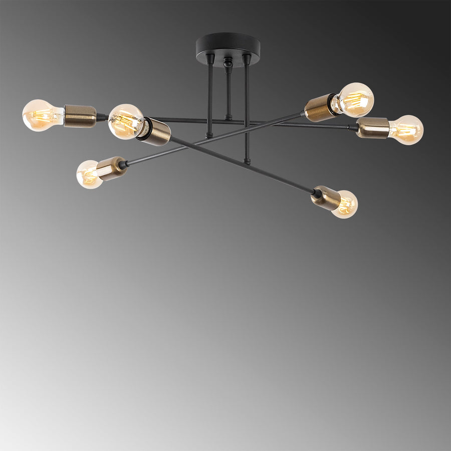 Sputnik 6'lı Metal Plafonyer - Siyah