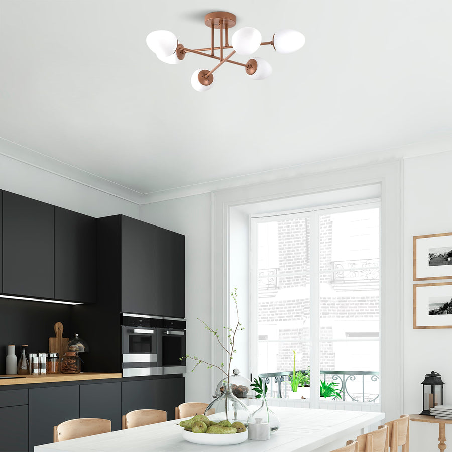 Camlı 6'lı Plafonyer Modern - Bakır
