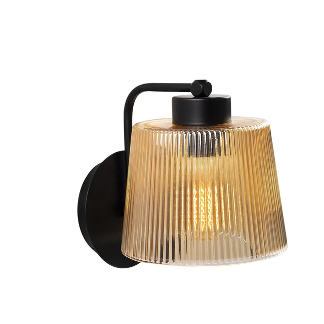 Yivli Amber Cam Tekli Aplik Modern - Siyah