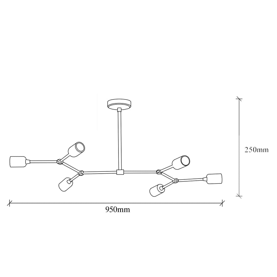 Sputnik 6'lı Metal Plafonyer - Siyah
