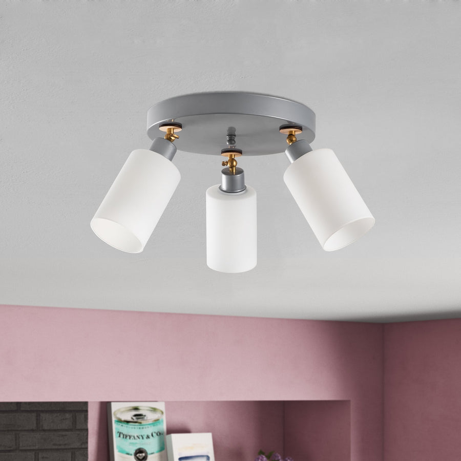 Silindir Camlı 3'lü Yuvarlak Metal Plafonyer - Gri