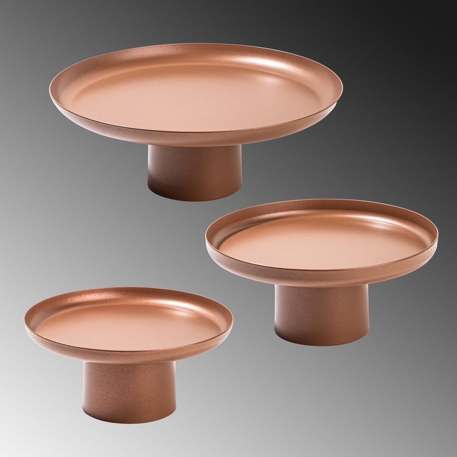 3'lu Set Metal Ayakli Sunum Tepsisi - Bakir