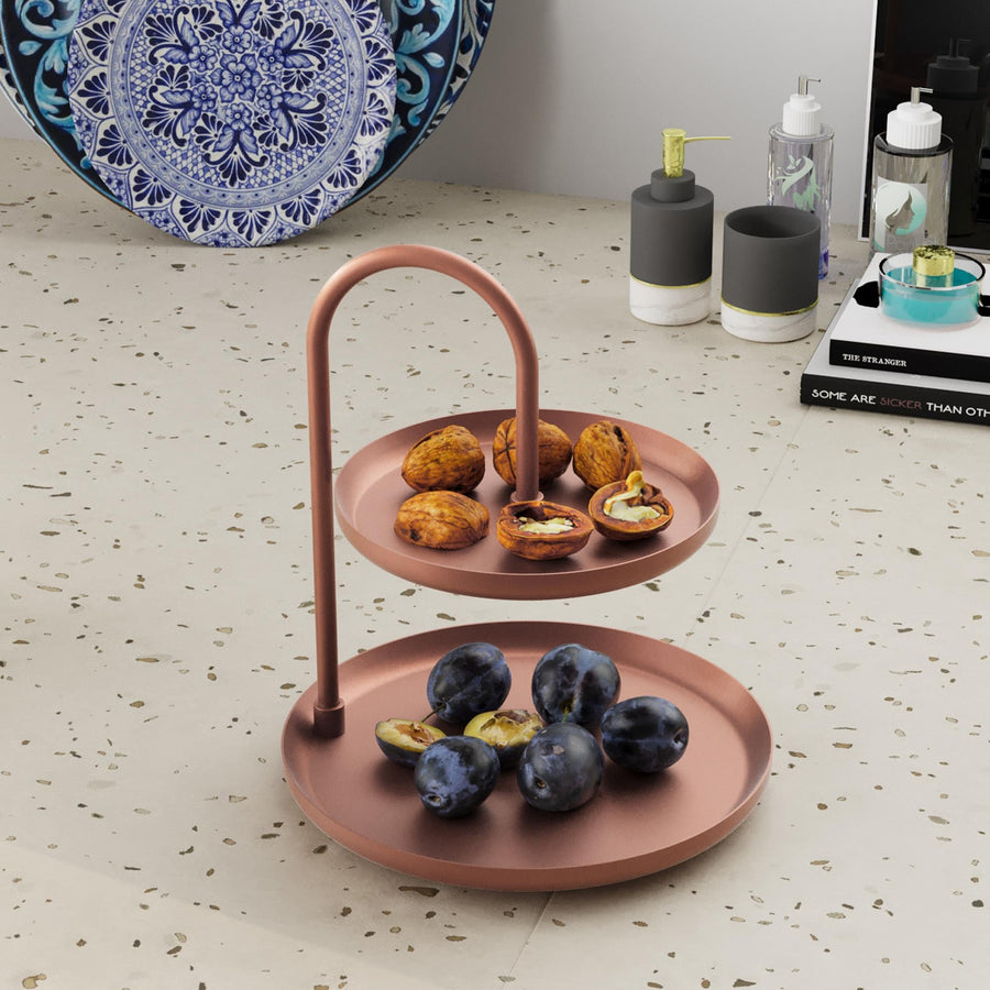 2 Katli Yuvarlak Metal Taki Standi - Bakir