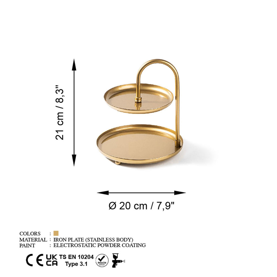 2 Katli Yuvarlak Metal Taki Standi - Altin