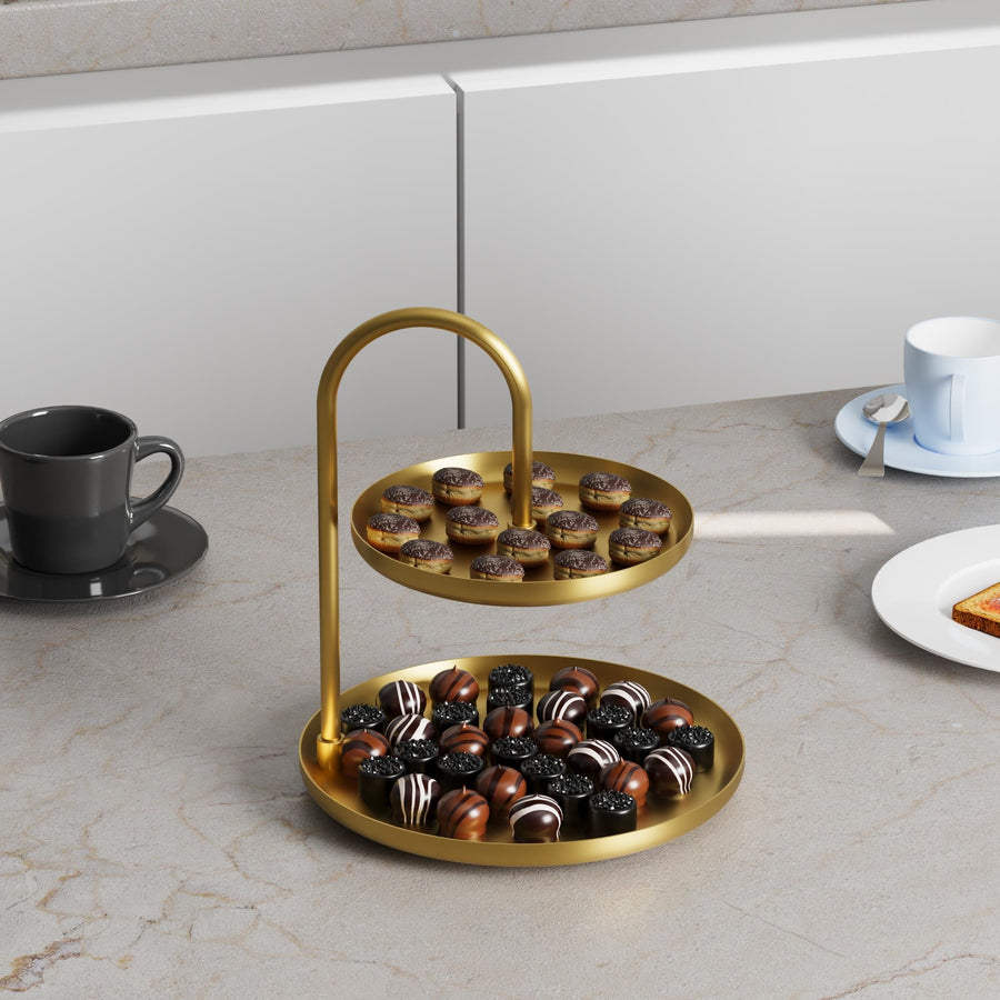2 Katli Yuvarlak Metal Taki Standi - Altin