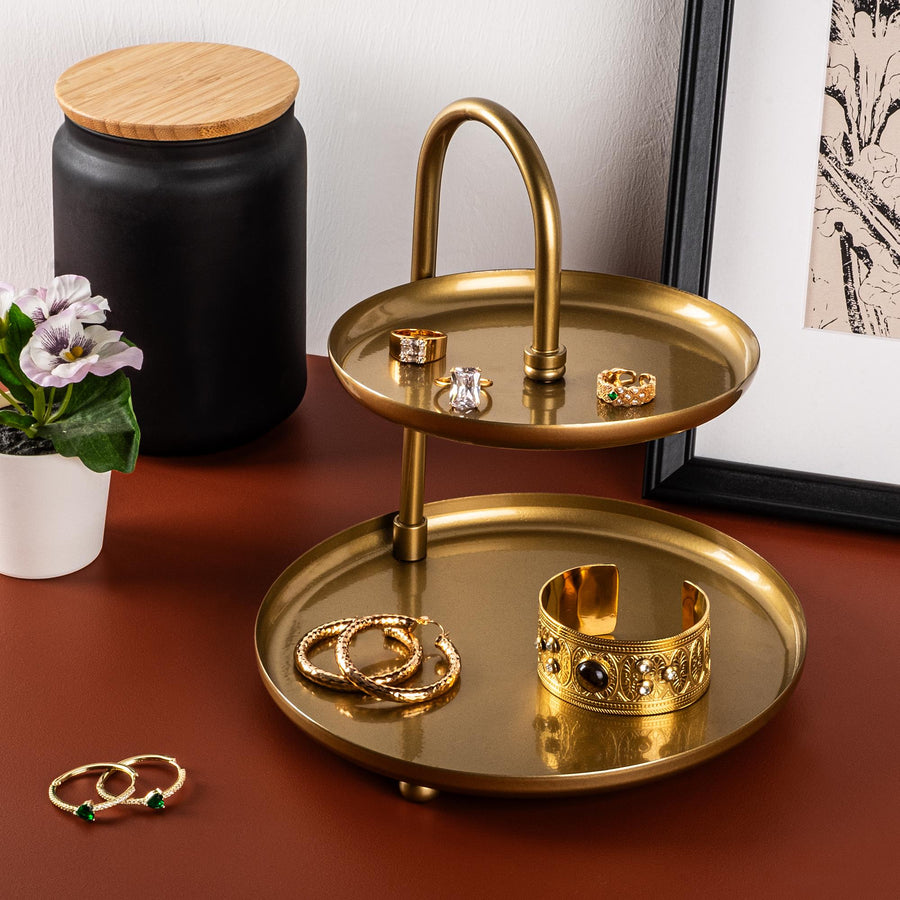 2 Katli Yuvarlak Metal Taki Standi - Altin