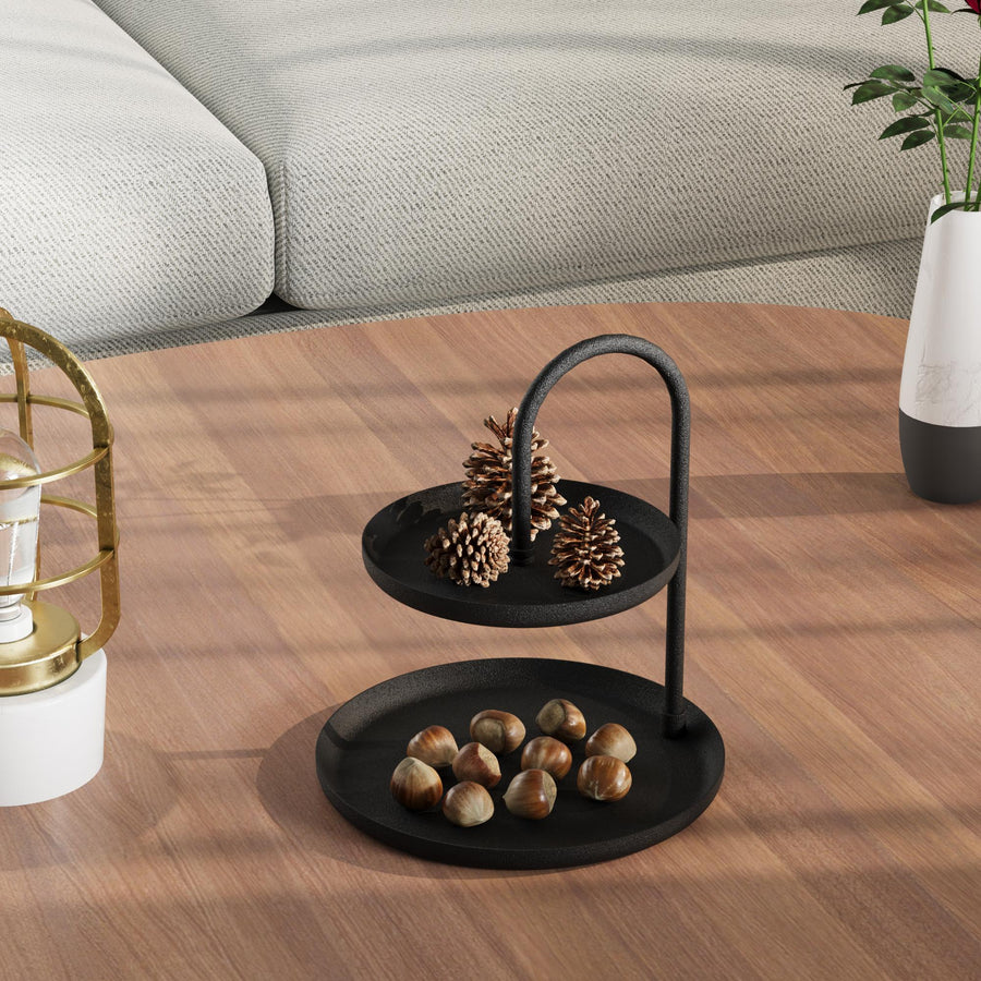 2 Katli Yuvarlak Metal Taki Standi - Siyah