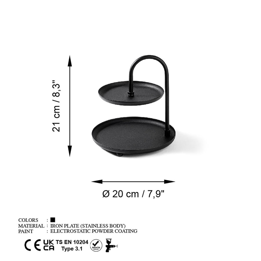 2 Katli Yuvarlak Metal Taki Standi - Siyah