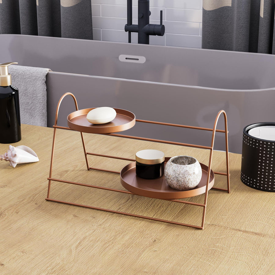 Terracotta Metal 2 Katlı Tepsi Masa Standi - Turuncu