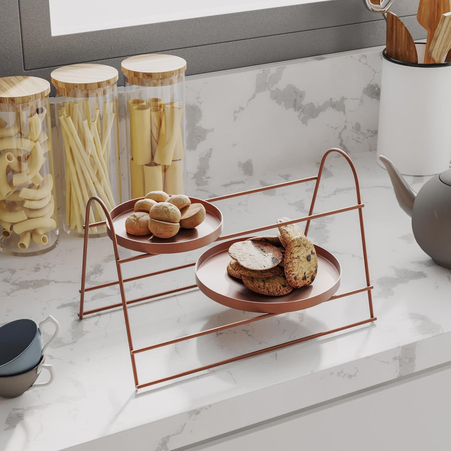 Terracotta Metal 2 Katlı Tepsi Masa Standi - Turuncu