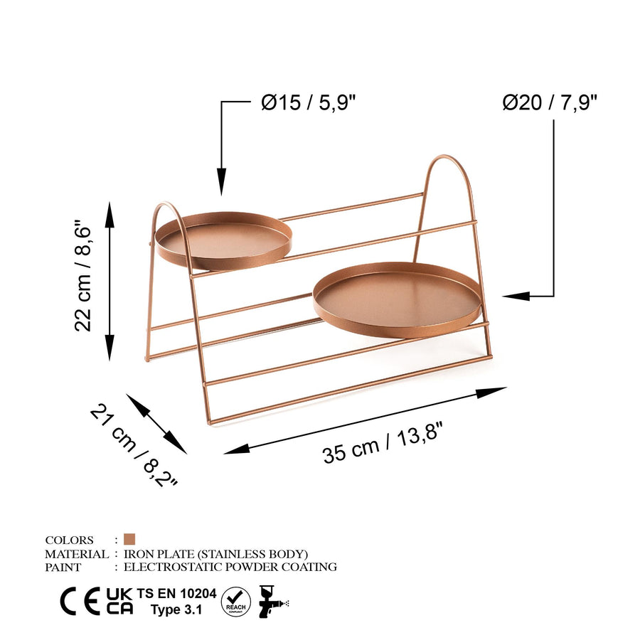 Terracotta Metal 2 Katlı Tepsi Masa Standi - Turuncu
