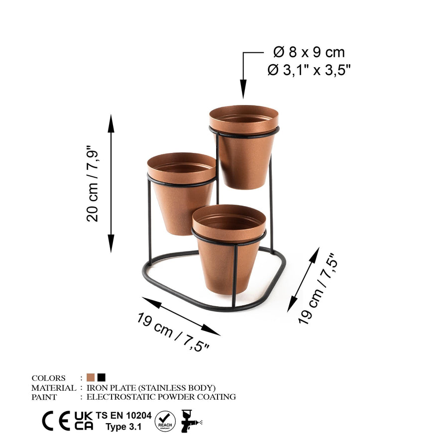 Bakir Metal 3'lu Saksilik Masa Standi - Bakir
