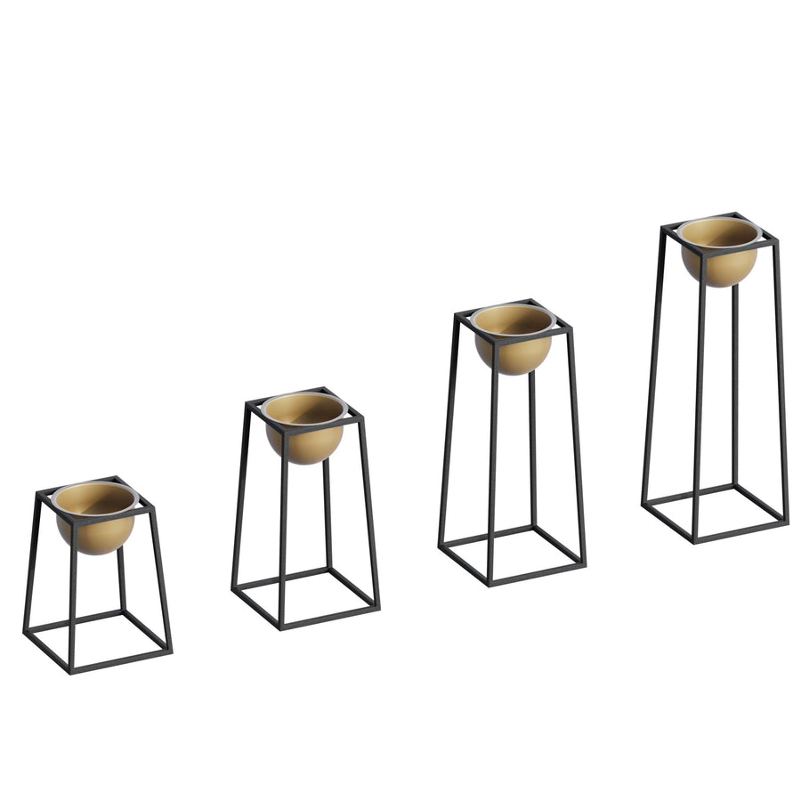 Siyah-Altın Metal Saksılık 4'lü Set - Siyah