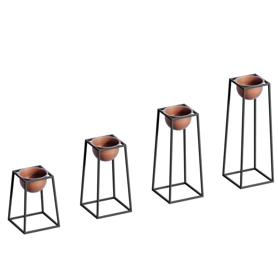 Siyah-Bakır Metal Saksılık 4'lü Set - Siyah