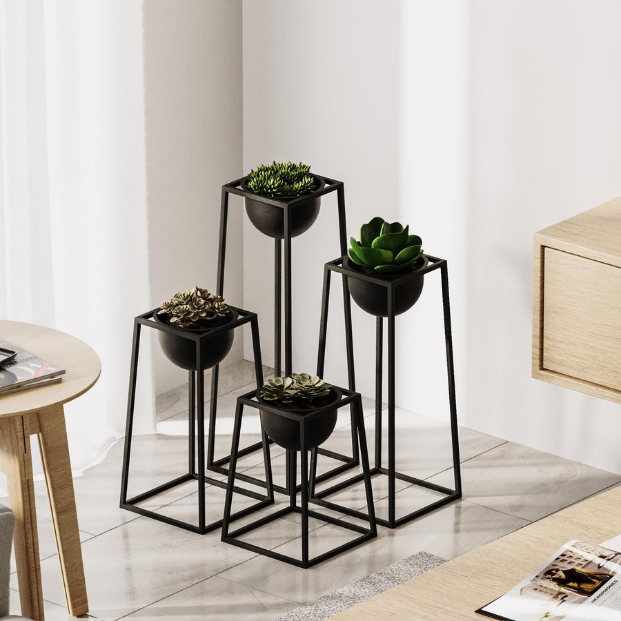 Siyah Metal Saksılık 4'lü Set - Siyah