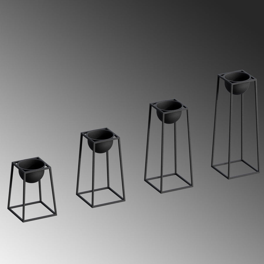 Siyah Metal Saksılık 4'lü Set - Siyah