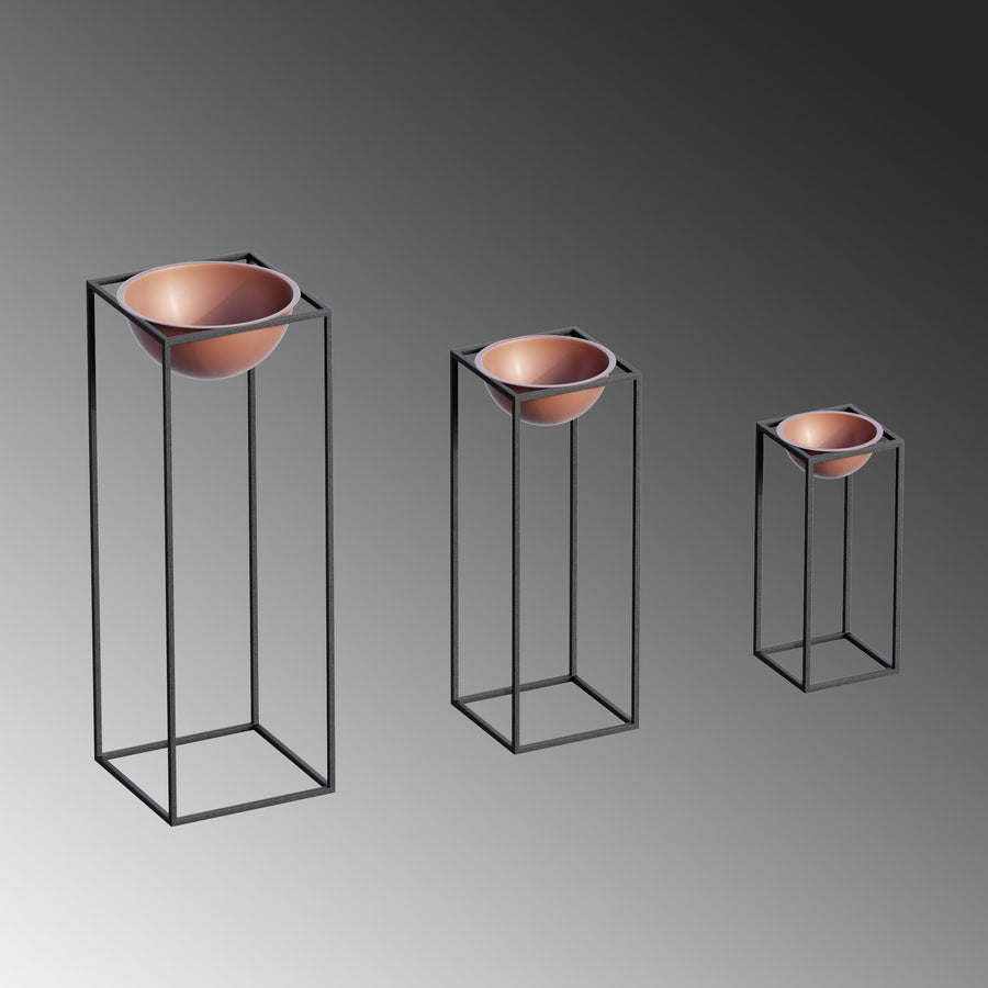 Siyah-Bakır Metal Saksılık 3'lü Set - Siyah