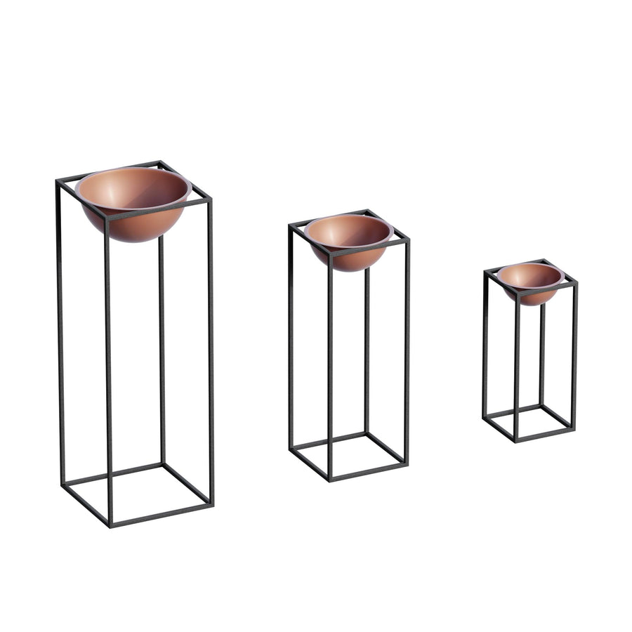 Siyah-Bakır Metal Saksılık 3'lü Set - Siyah